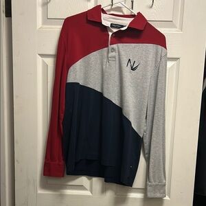 Nautica Red, Gray, and Blue Polo Shirt